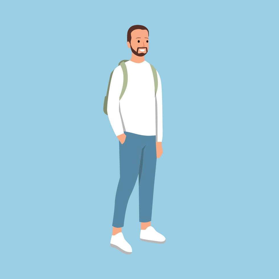 homme à la mode simple portant une chemise blanche à manches longues et un jean bleu isolé sur fond illustration vectorielle plane vecteur