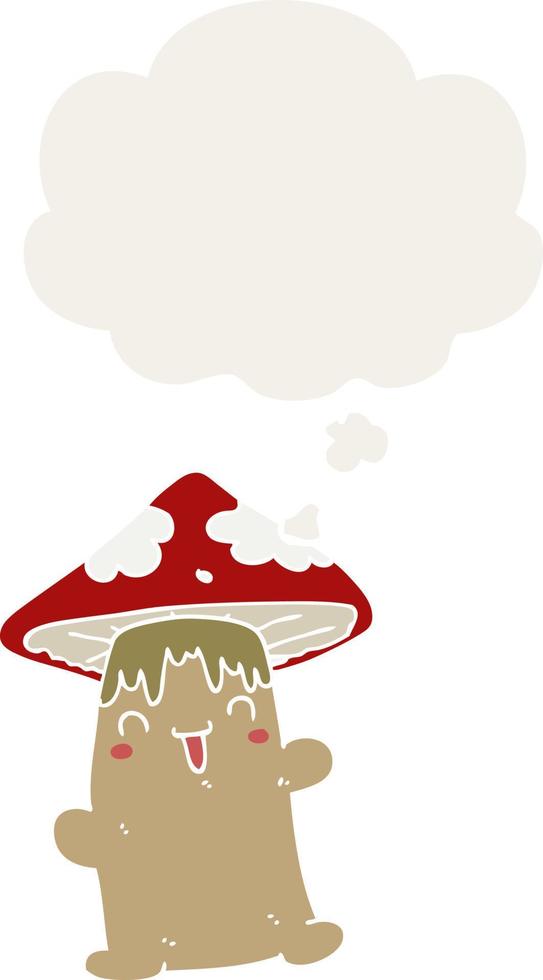 personnage de champignon de dessin animé et bulle de pensée dans un style rétro vecteur