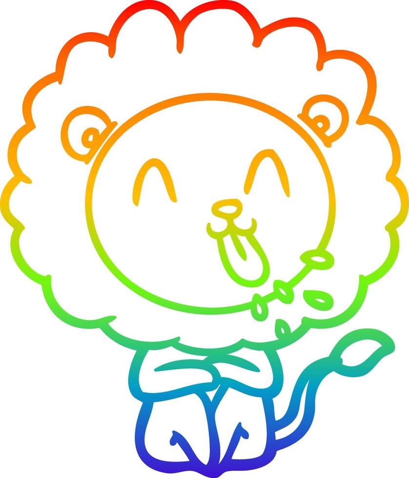 ligne de gradient arc-en-ciel dessinant un lion de dessin animé heureux vecteur