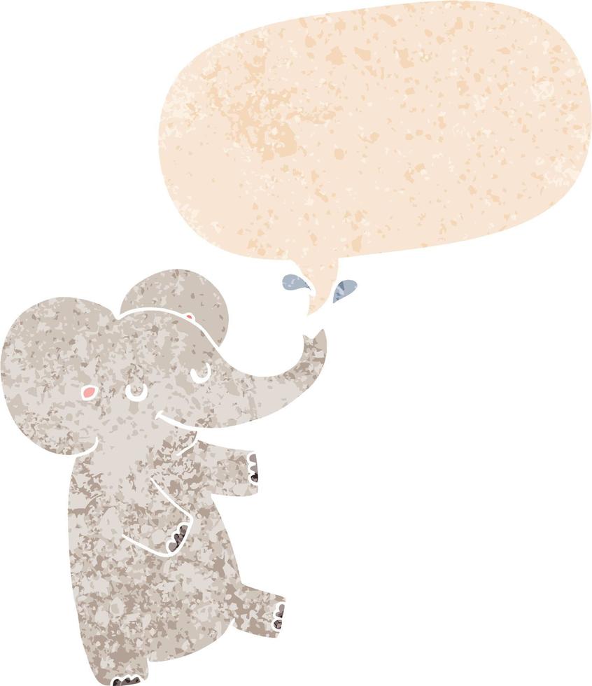 dessin animé éléphant dansant et bulle de dialogue dans un style texturé rétro vecteur