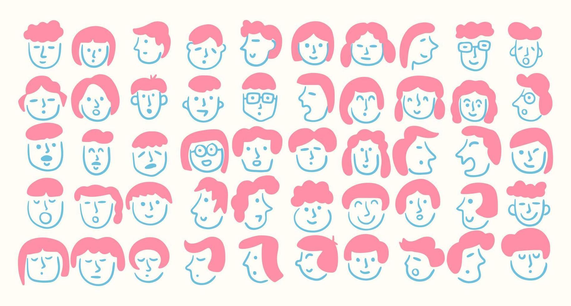 emoji de personnes humaines doodle dessinées à la main. collection de vecteur à la mode moderne
