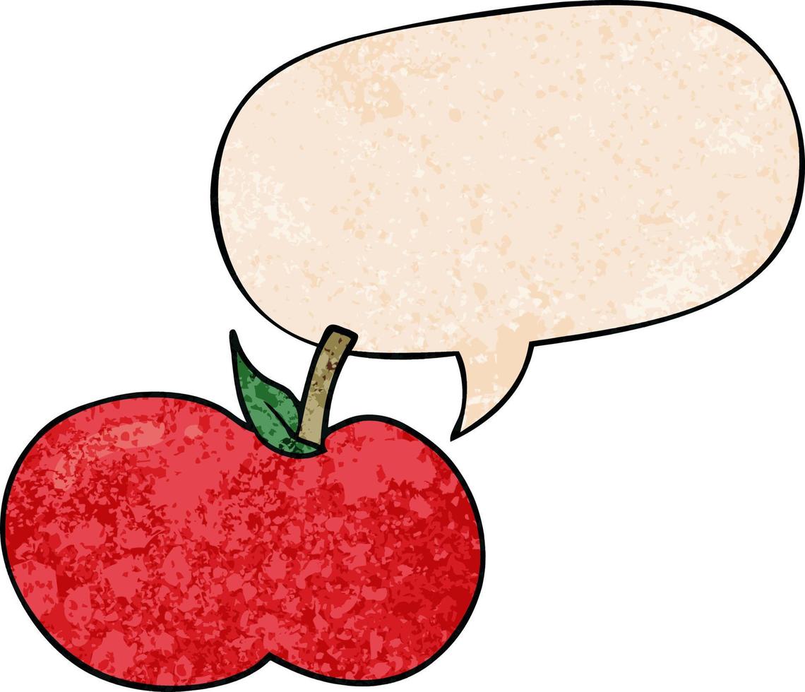 pomme de dessin animé et bulle de dialogue dans un style de texture rétro vecteur