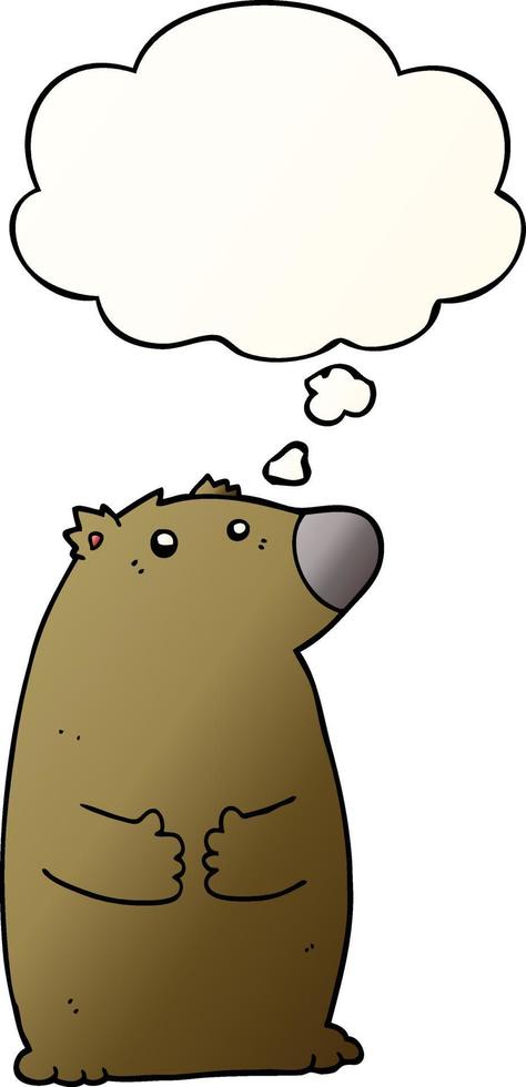 ours de dessin animé et bulle de pensée dans un style dégradé lisse vecteur