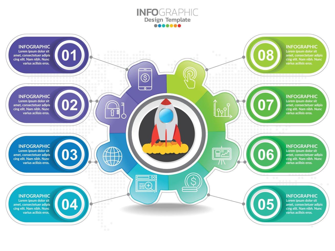 conception de modèle infographique avec 6 options de couleur. vecteur