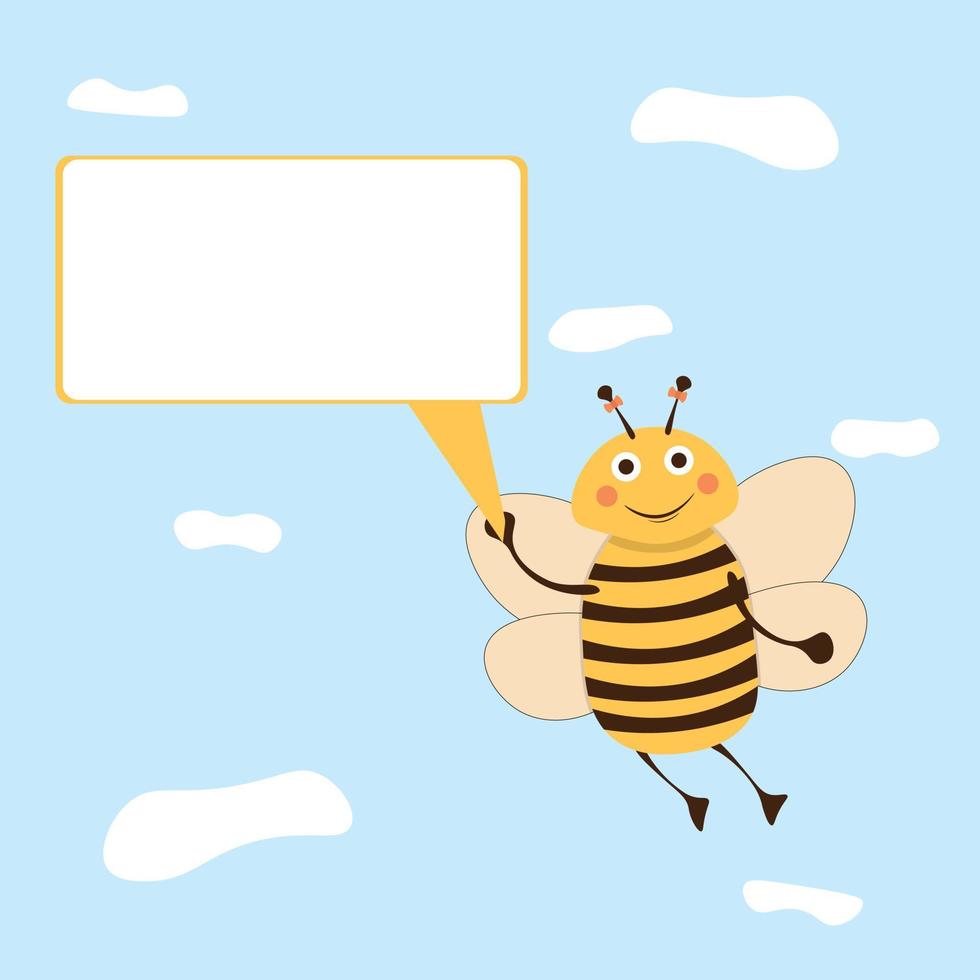 jolie abeille tenant une pancarte, belle illustration vectorielle de dessin animé de personnage d'insecte volant vecteur