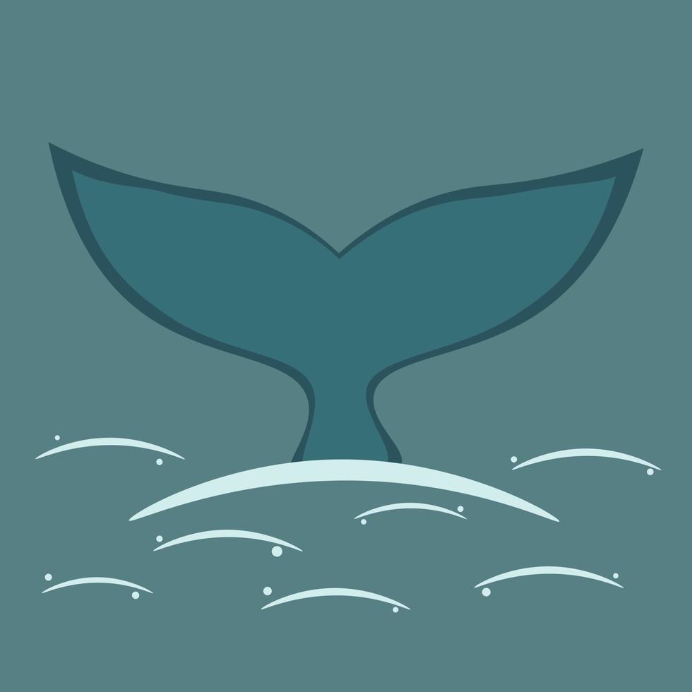 logo isolé d'art de dessin animé d'animal de queue de baleine bleue plongeant dans l'eau. symbole de vague ou de mer ou signe d'icône vecteur design plat. illustration graphique vacances vacances sous l'eau pour impression