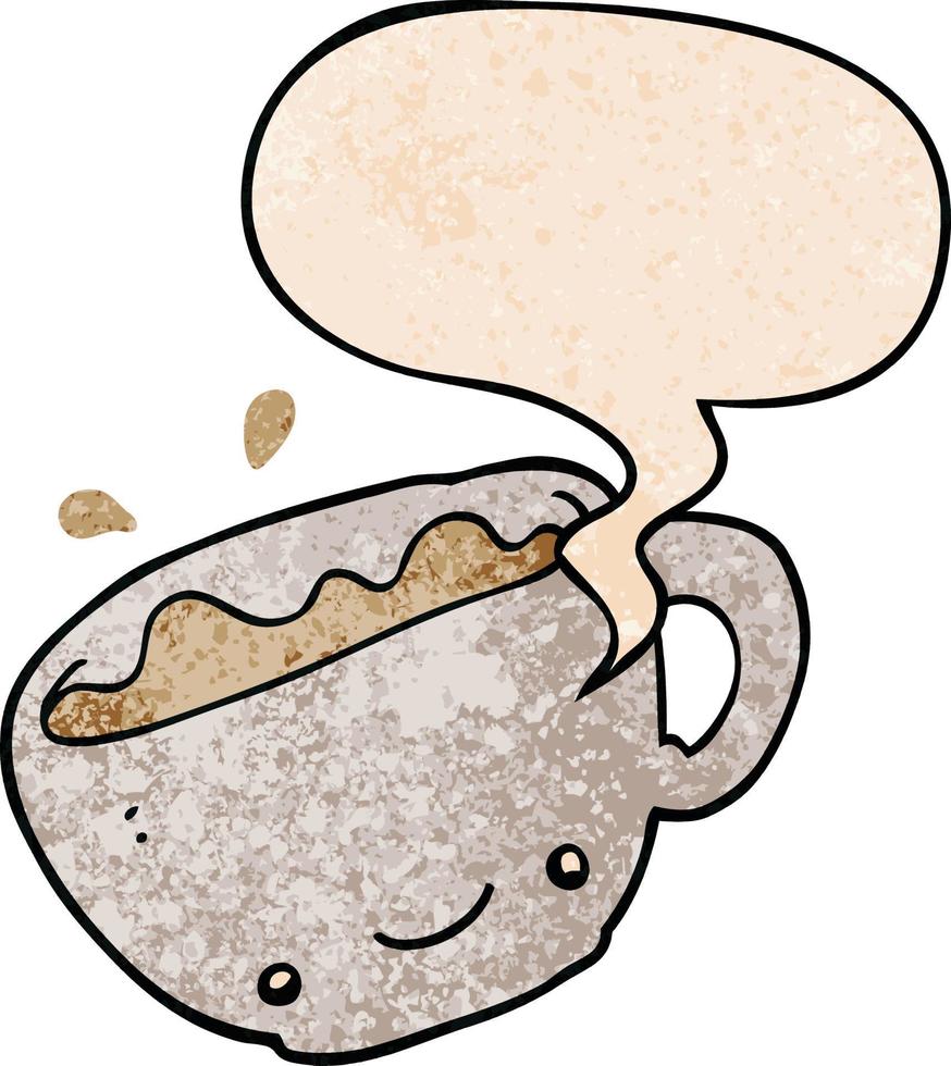 dessin animé tasse de café et bulle de dialogue dans un style de texture rétro vecteur