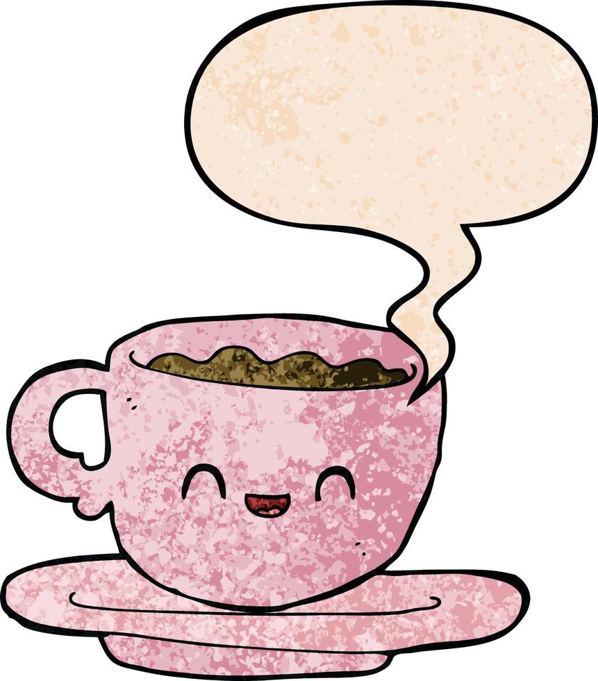 dessin animé tasse de café chaud et bulle de dialogue dans un style de texture rétro vecteur