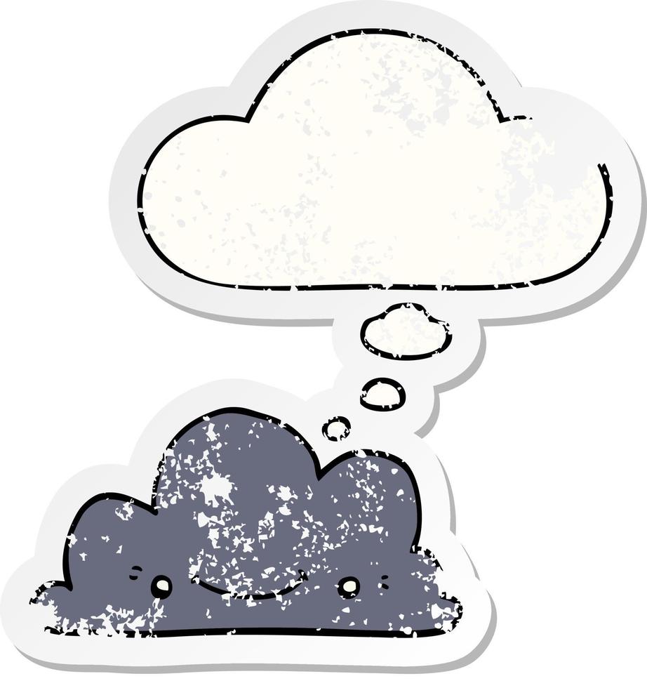nuage de dessin animé mignon et bulle de pensée comme un autocollant usé en détresse vecteur