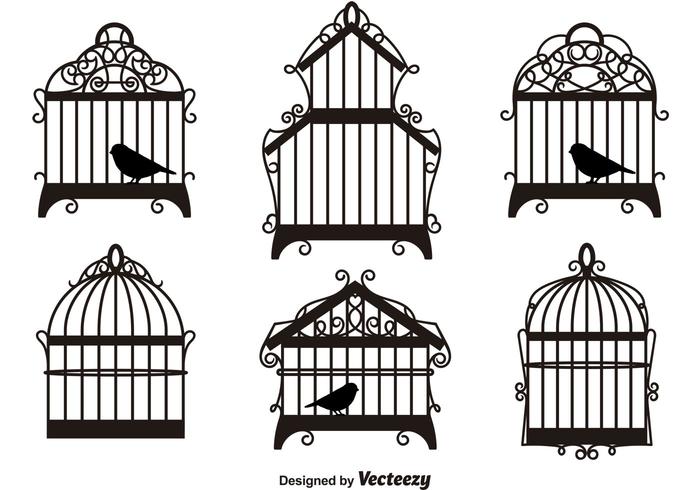 Silhouettes vintage de cages d'oiseaux vecteur