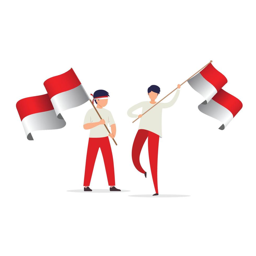 deux hommes tenant un drapeau de l'indonésie illustration vectorielle vecteur