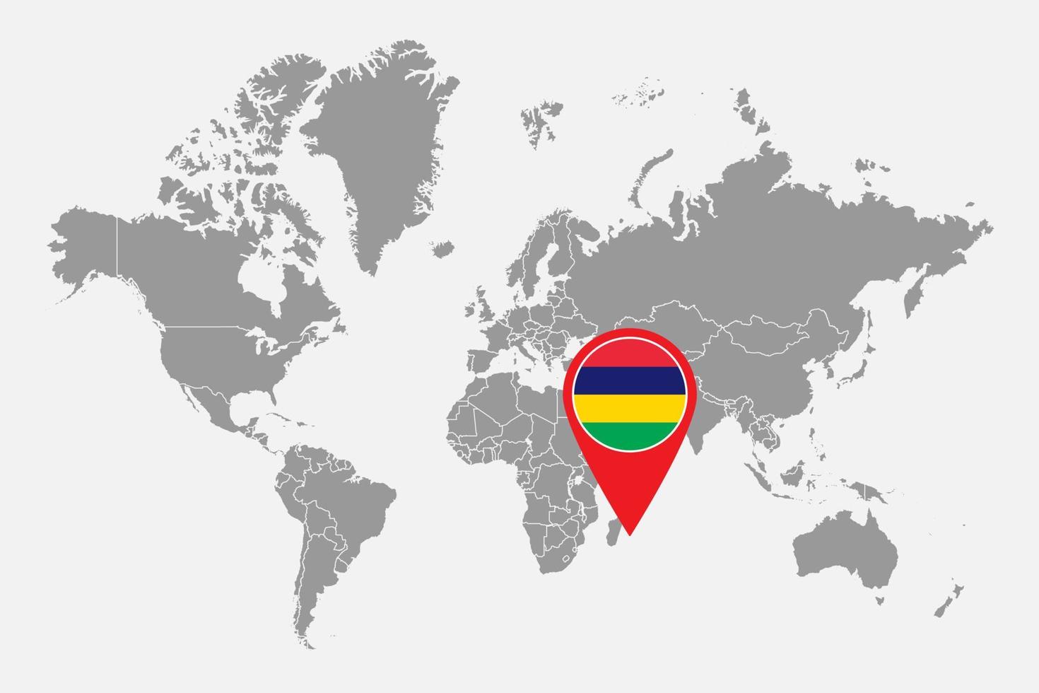 épinglez la carte avec le drapeau mauricien sur la carte du monde. illustration vectorielle. vecteur