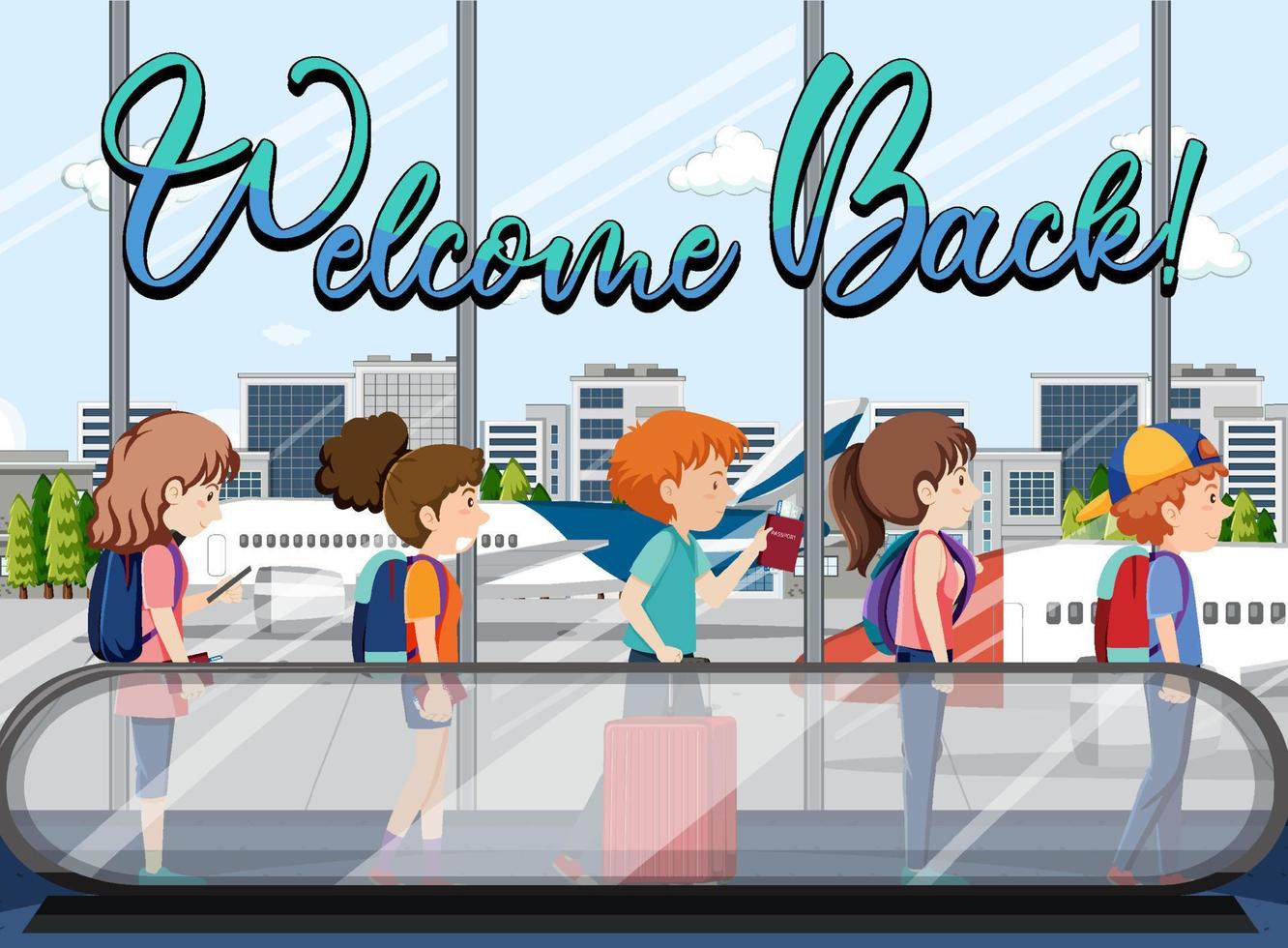 personnages de dessins animés de personnes à l'aéroport vecteur