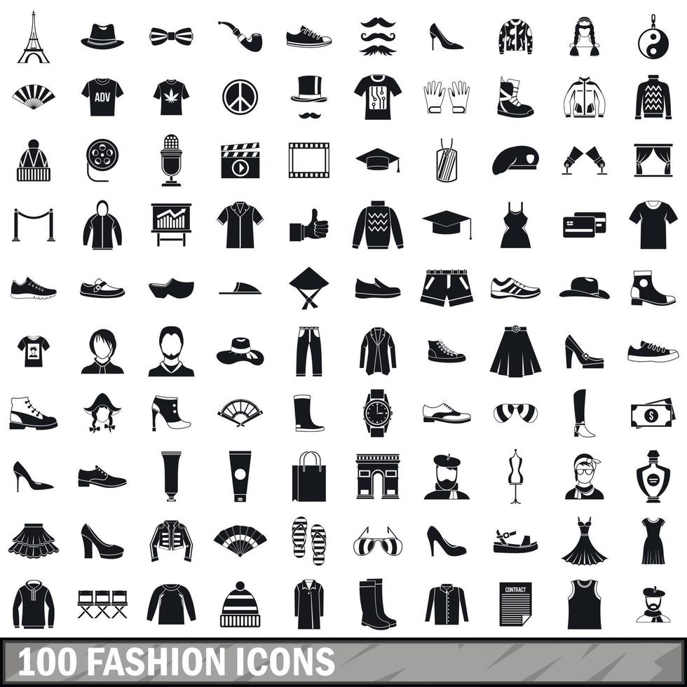 100 icônes de mode définies dans un style simple vecteur