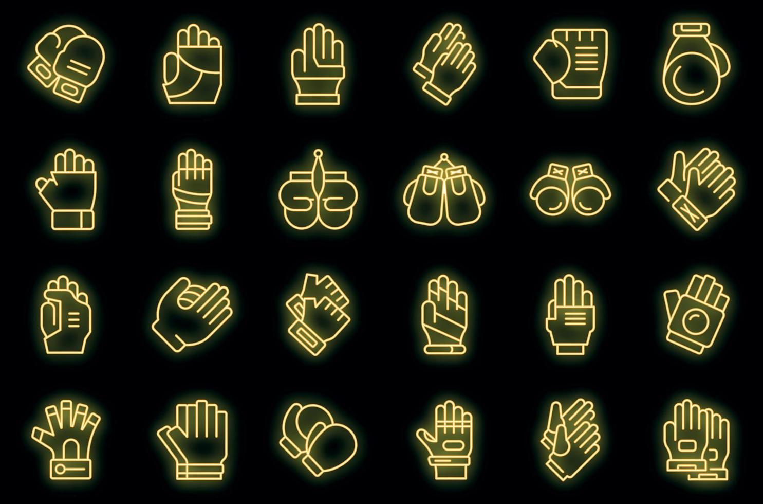 les icônes de gants de sport définissent le vecteur de contour. doigts sport vecteur néon