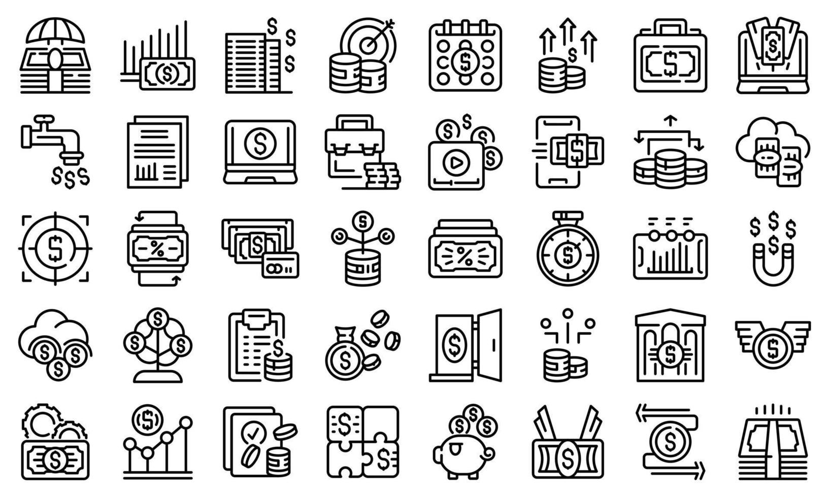 les icônes de revenu passif définissent le vecteur de contour. fonds d'argent