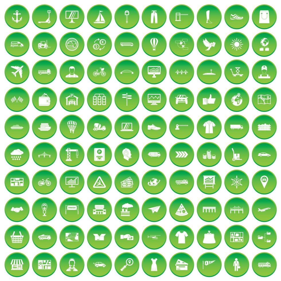 100 icônes de logistique et de livraison définissent un cercle vert vecteur
