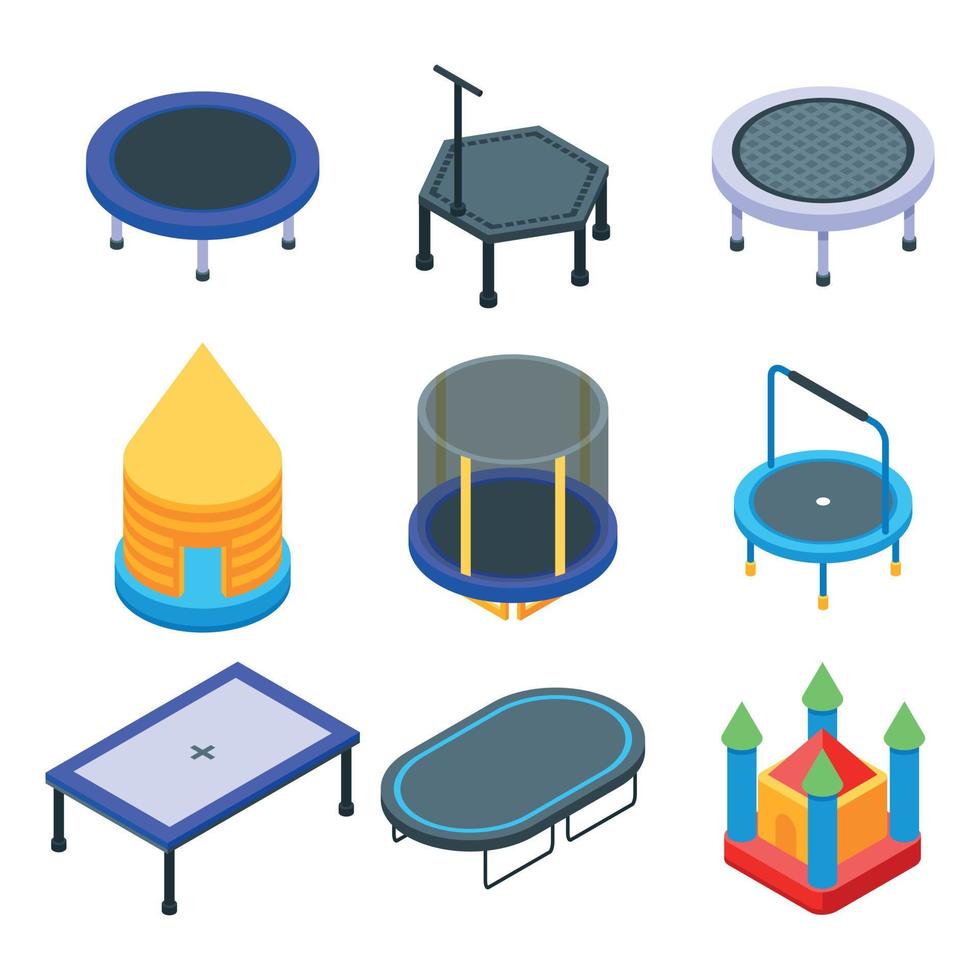 jeu d'icônes de trampoline, style isométrique vecteur
