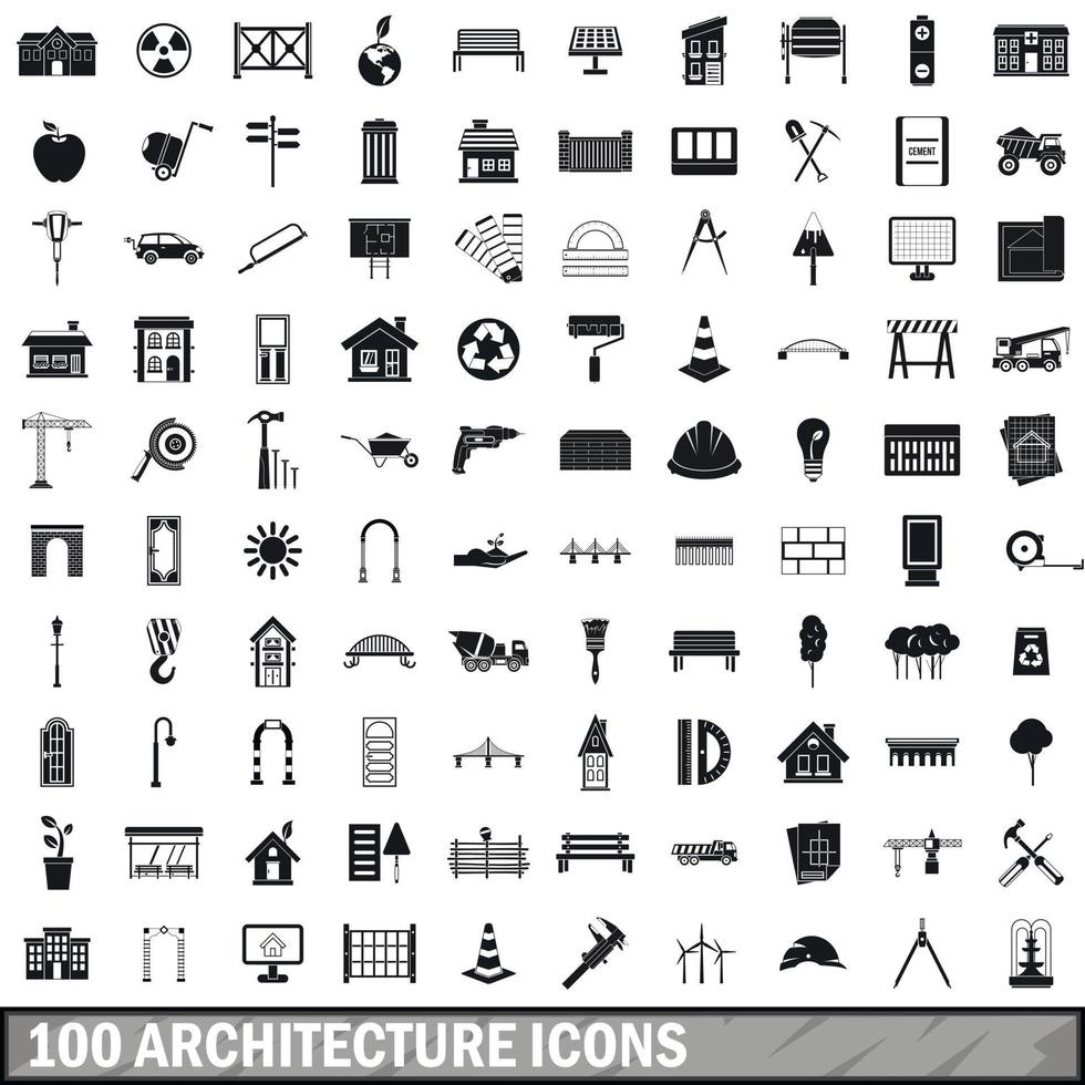 Ensemble de 100 icônes d'architecture, style simple vecteur