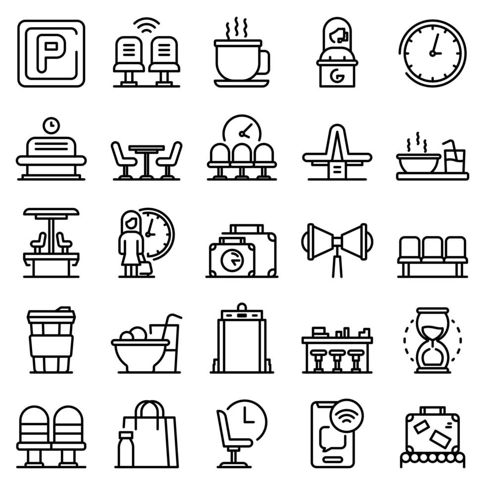 ensemble d'icônes de zone d'attente, style de contour vecteur