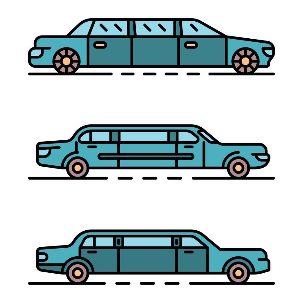 icônes de limousine définies vecteur plat