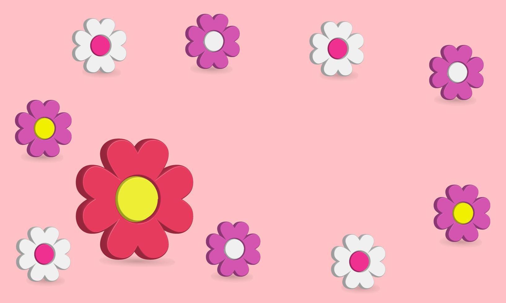 Motif de fond icône fleur 3d avec des couleurs violettes, roses et blanches. thème de la nature idéal pour vos images de propriété de décoration vecteur