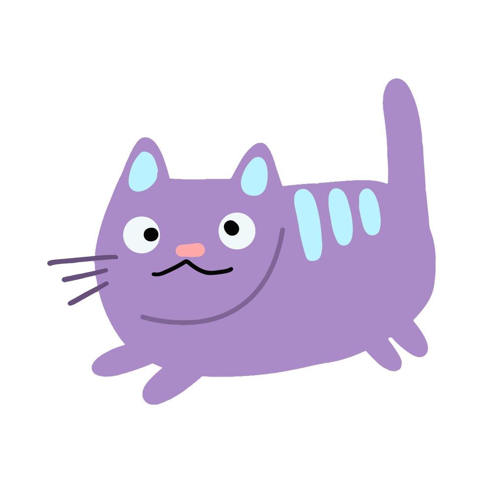 chat violet drôle de vecteur. illustration dessinée à la main pour enfants. vecteur