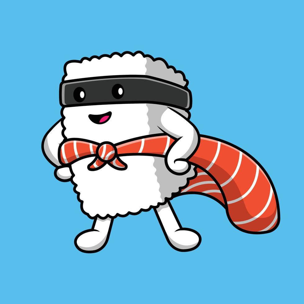 illustration d'icône vectorielle de dessin animé mignon sushi saumon super héros. concept d'icône de nourriture isolé vecteur premium.