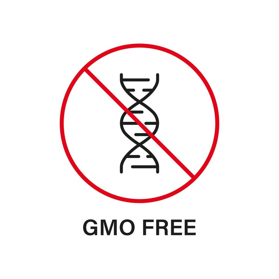 signe de contour d'arrêt d'ogm. seul produit bio naturel éco. concept d'aliments sains naturels. icône noire de la ligne sans ogm. symbole interdit génétiquement modifié. trait modifiable. illustration vectorielle isolée. vecteur