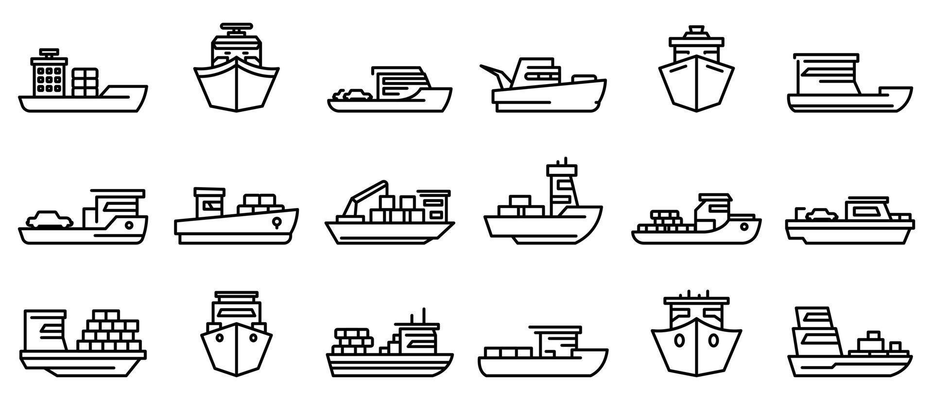 jeu d'icônes de ferry, style de contour vecteur