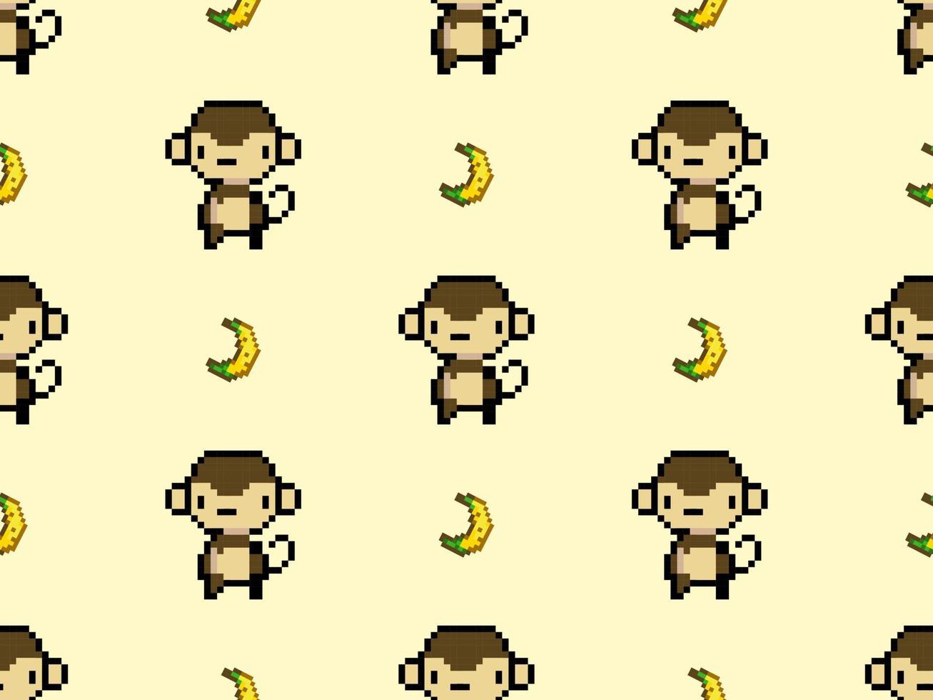 modèle sans couture de personnage de dessin animé de singe sur fond jaune. style de pixels vecteur