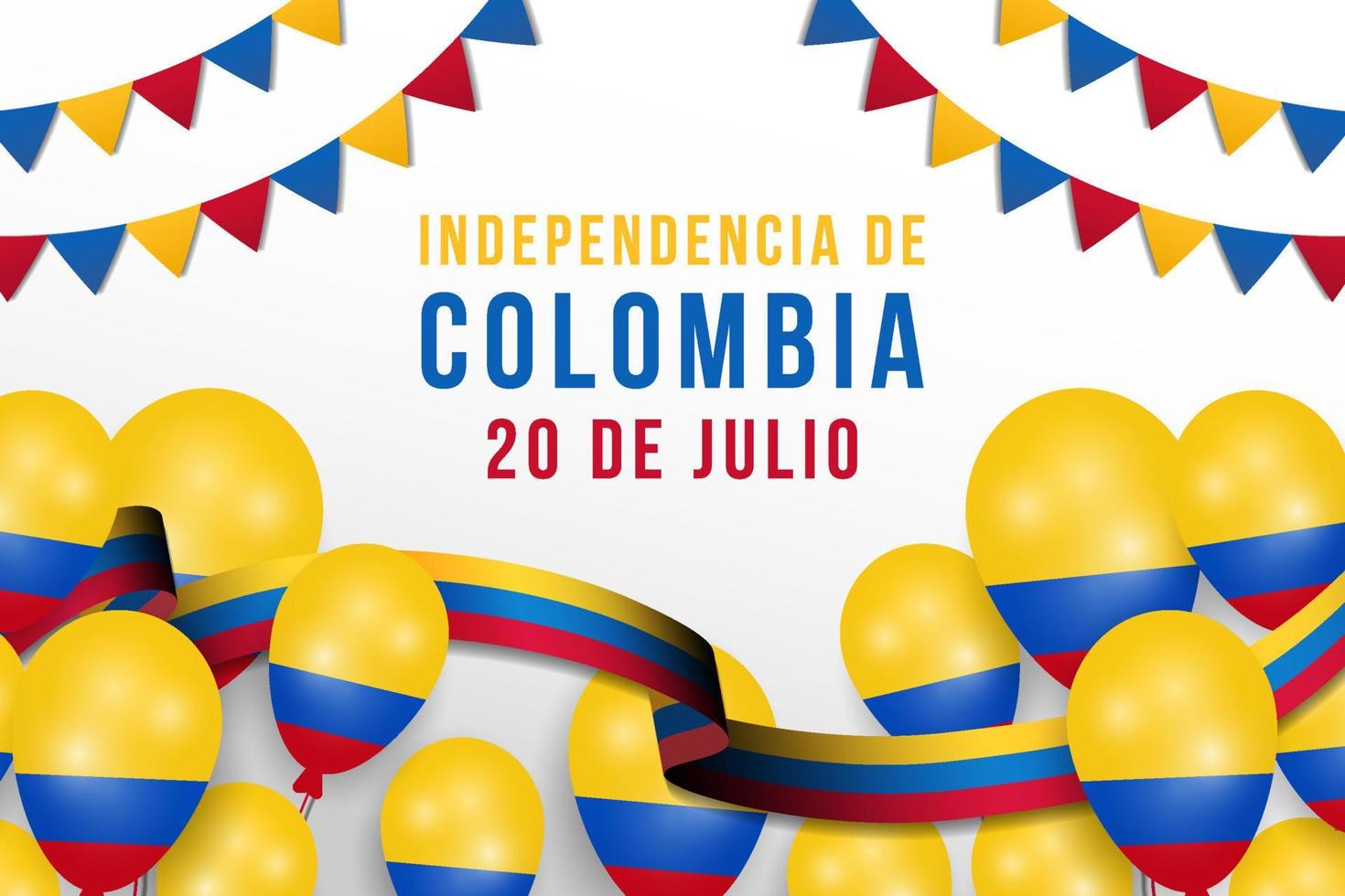 20 juillet fond de la fête de l'indépendance de la colombie avec drapeau colombien et ballon vecteur