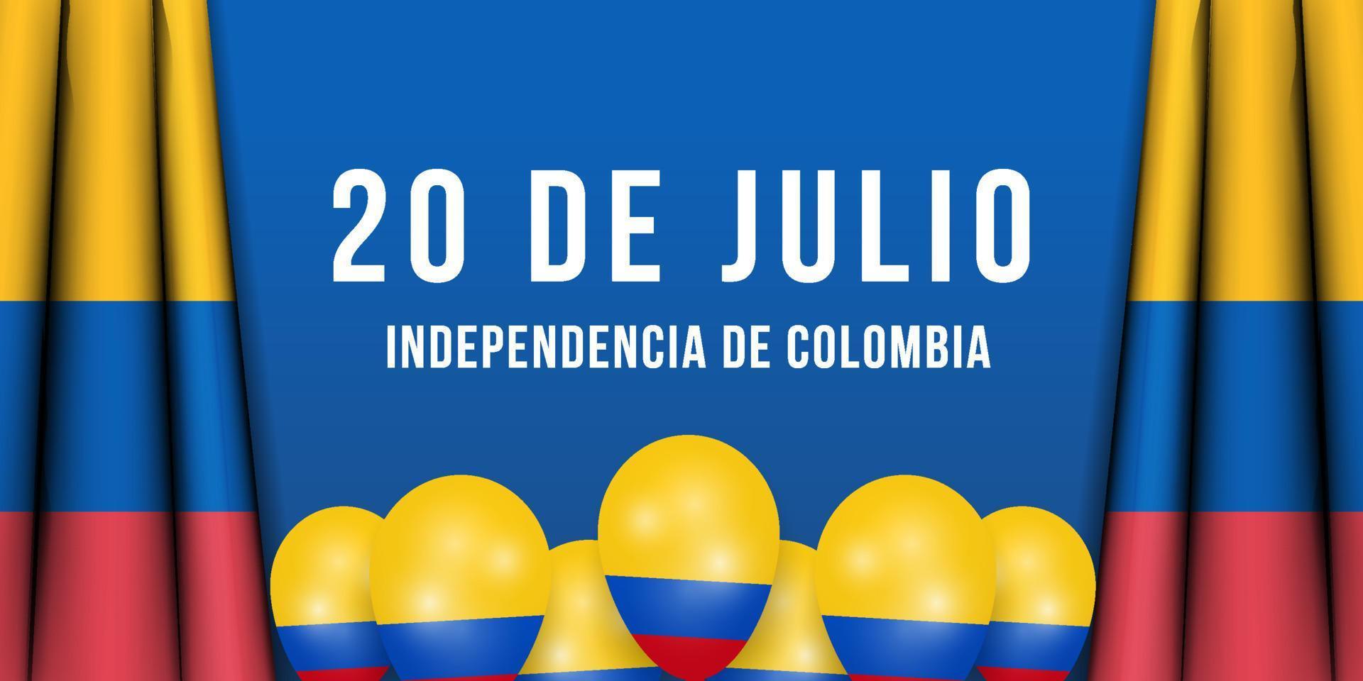 20 juillet illustration de l'indépendance de la colombie avec drapeau colombien réaliste et ballon vecteur