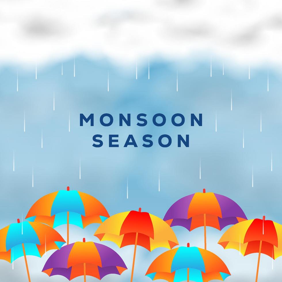 illustration de la saison de la mousson dégradée avec des parapluies vecteur