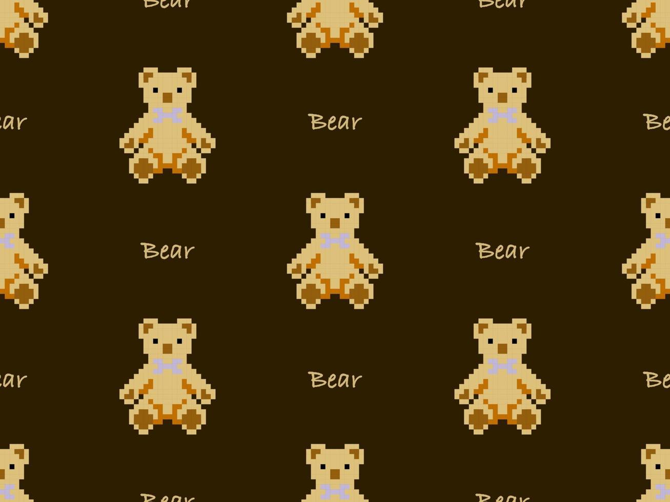 modèle sans couture de personnage de dessin animé d'ours sur fond marron. style de pixels vecteur