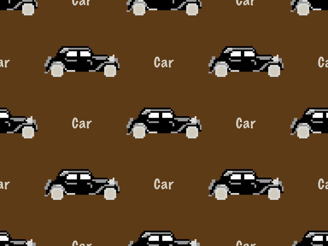 modèle sans couture de personnage de dessin animé de voiture sur fond marron. style de pixels vecteur