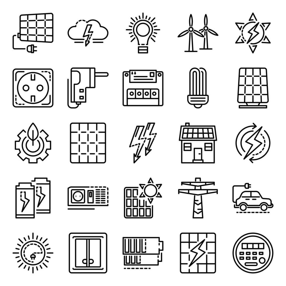 jeu d'icônes d'équipement énergétique, style de contour vecteur