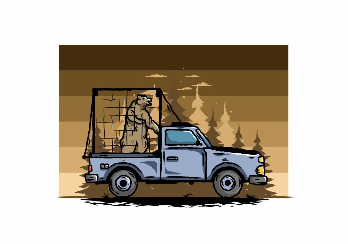 gros ours en cage sur l'illustration de la voiture vecteur