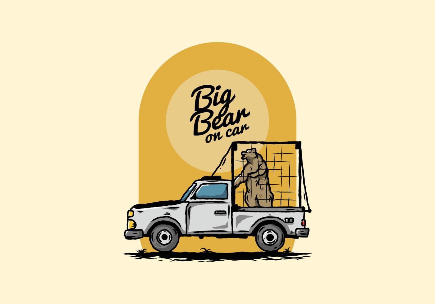 gros ours en cage sur l'illustration de la voiture vecteur