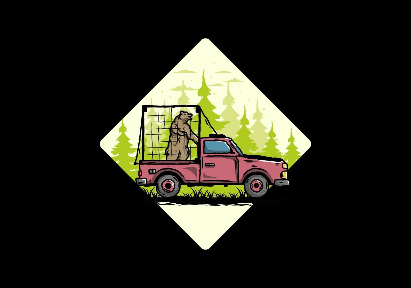 gros ours en cage sur l'illustration de la voiture vecteur