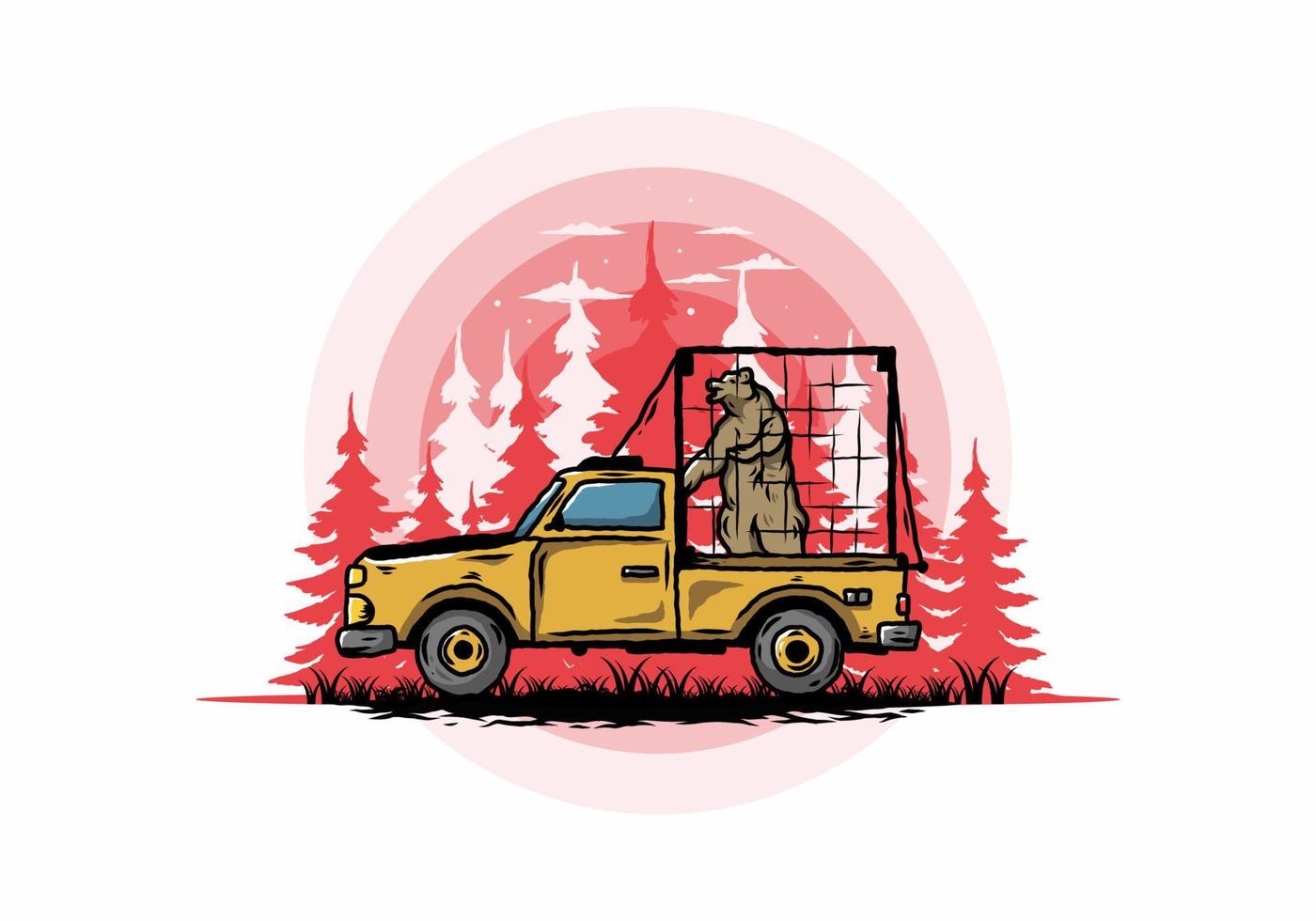 gros ours en cage sur l'illustration de la voiture vecteur