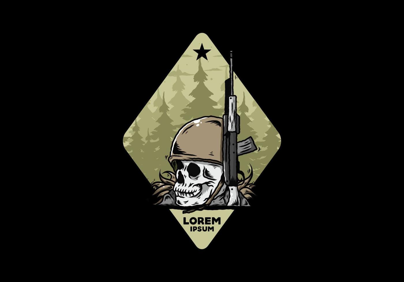 crâne et casque de soldats avec illustration d'arme vecteur