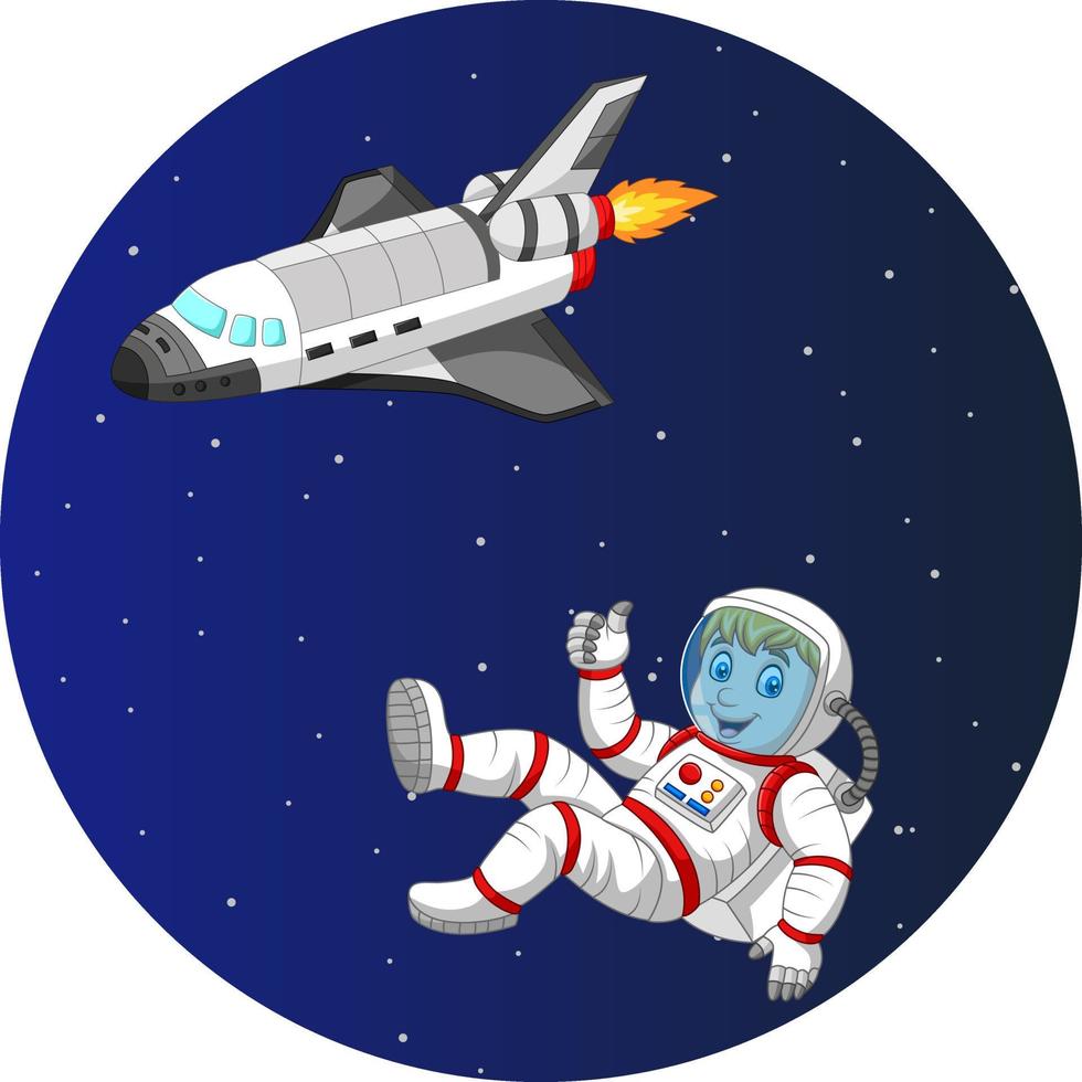 dessin animé garçon astronaute avec navette spatiale vecteur