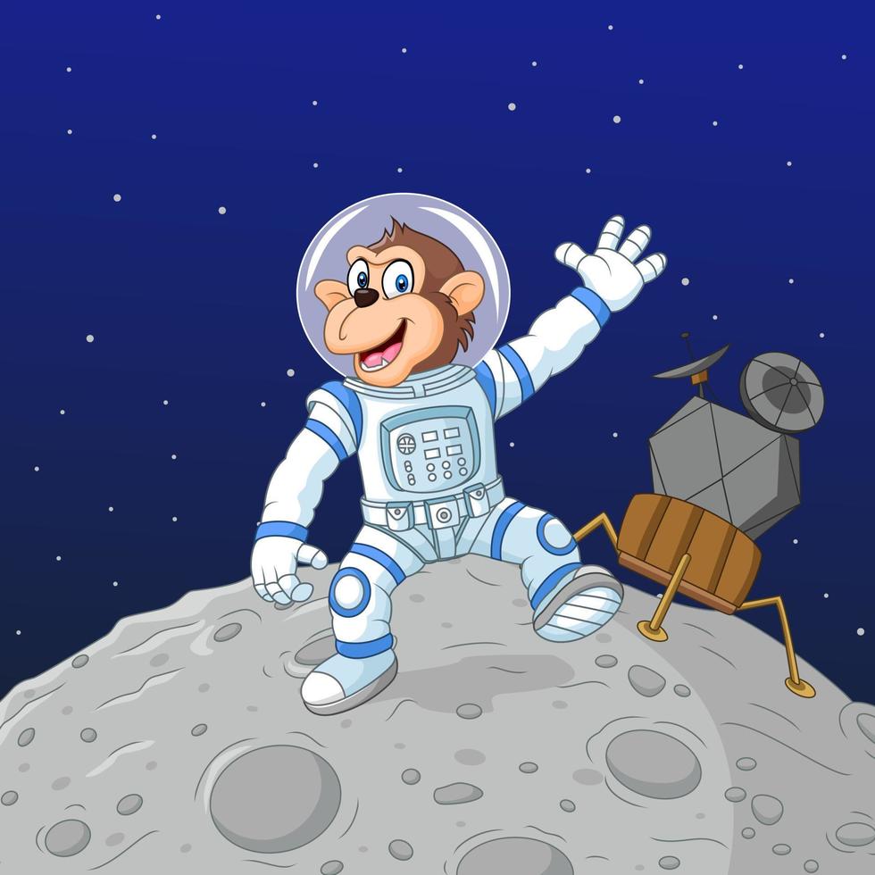 dessin animé singe astronaute sur la lune vecteur