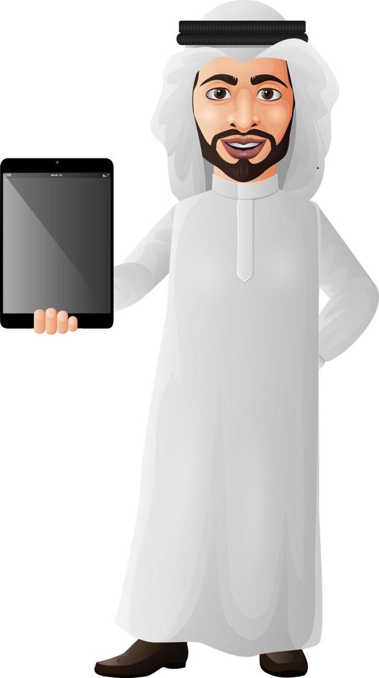 homme d'affaires arabe tenant une tablette vecteur