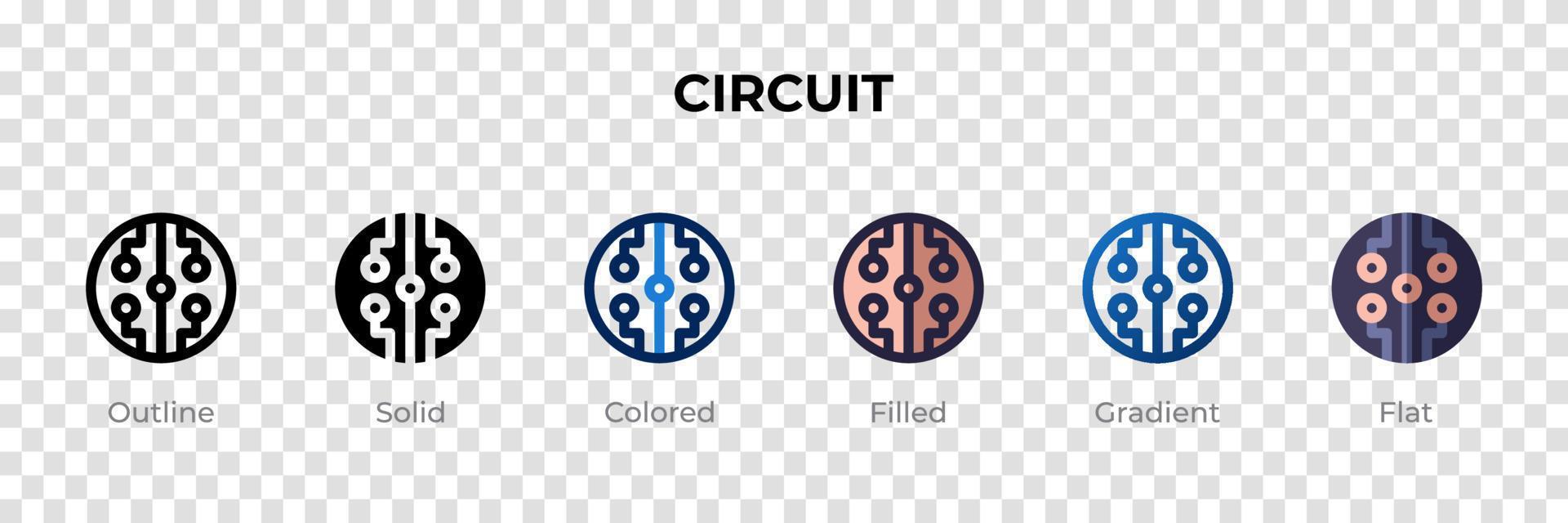 icône de circuit dans un style différent. icônes vectorielles de circuit conçues dans le style contour, solide, coloré, rempli, dégradé et plat. symbole, illustration de logo. illustration vectorielle vecteur