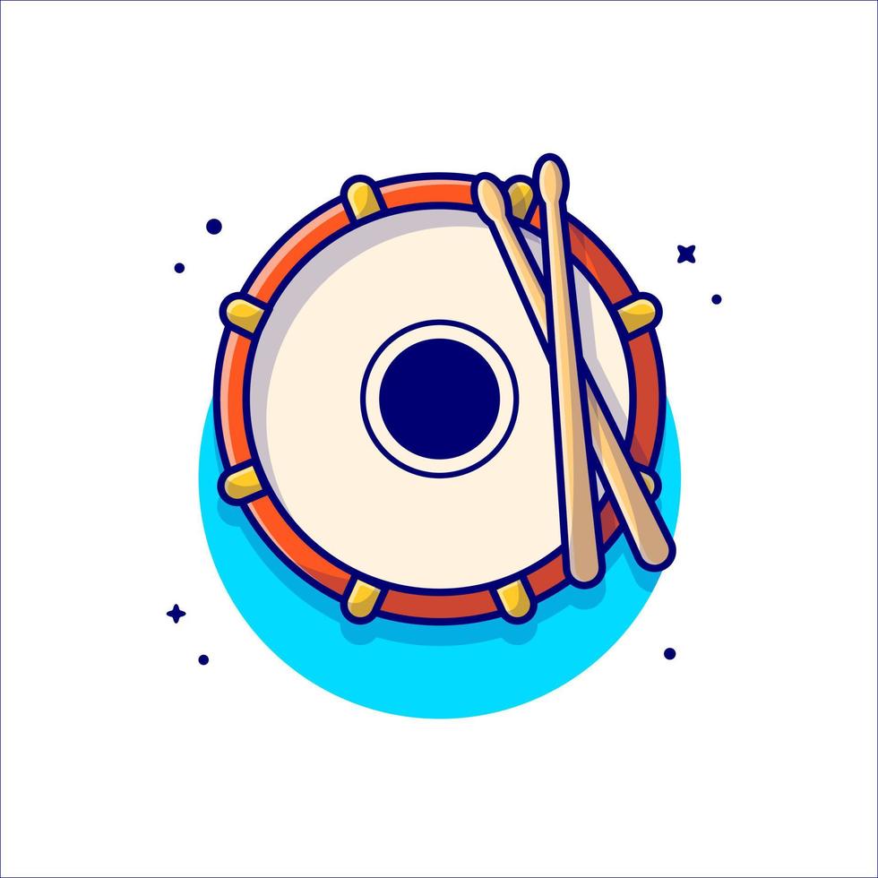 icône de caisse claire de tambour avec illustration d'icône de vecteur de dessin animé de musique de baguettes de tambour. concept d'icône d'objet d'art vecteur premium isolé. style de dessin animé plat