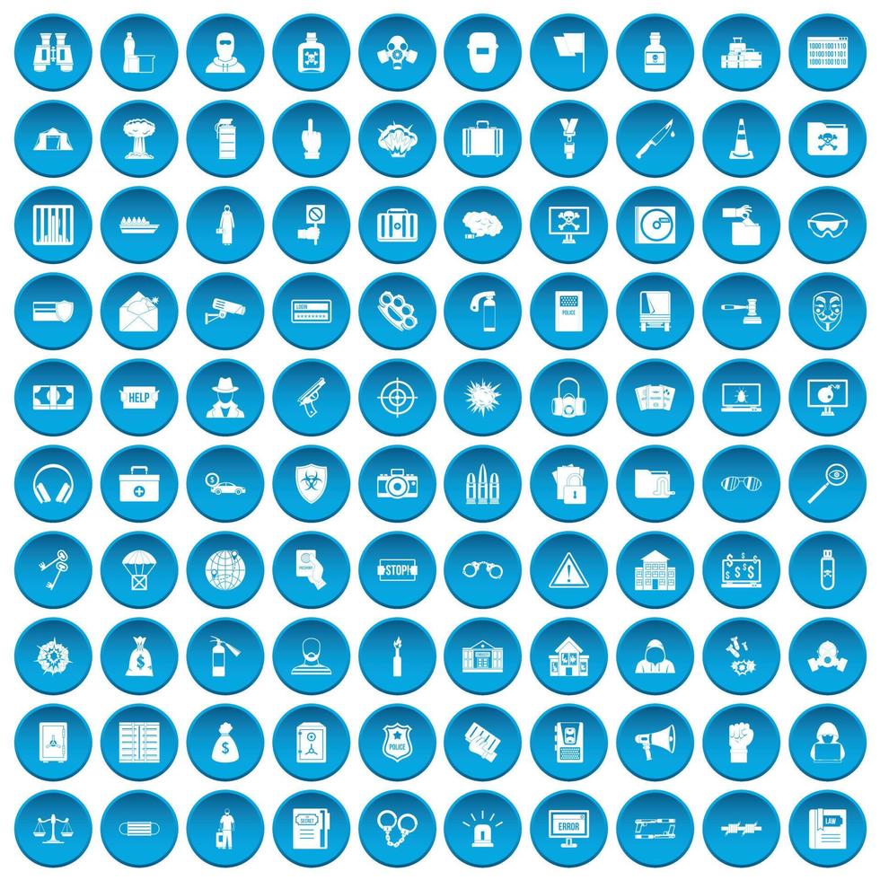 100 icônes de crime définies en bleu vecteur