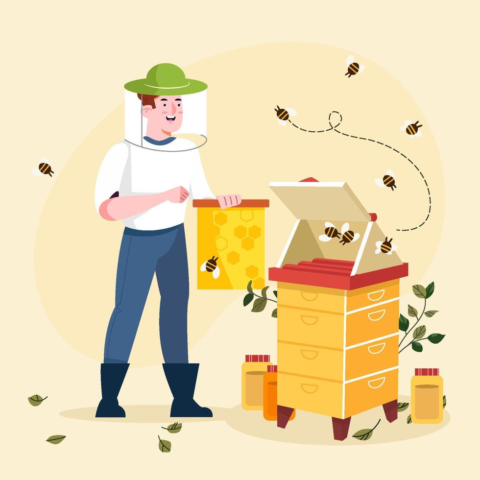 rucher tenir le concept de peigne à miel vecteur
