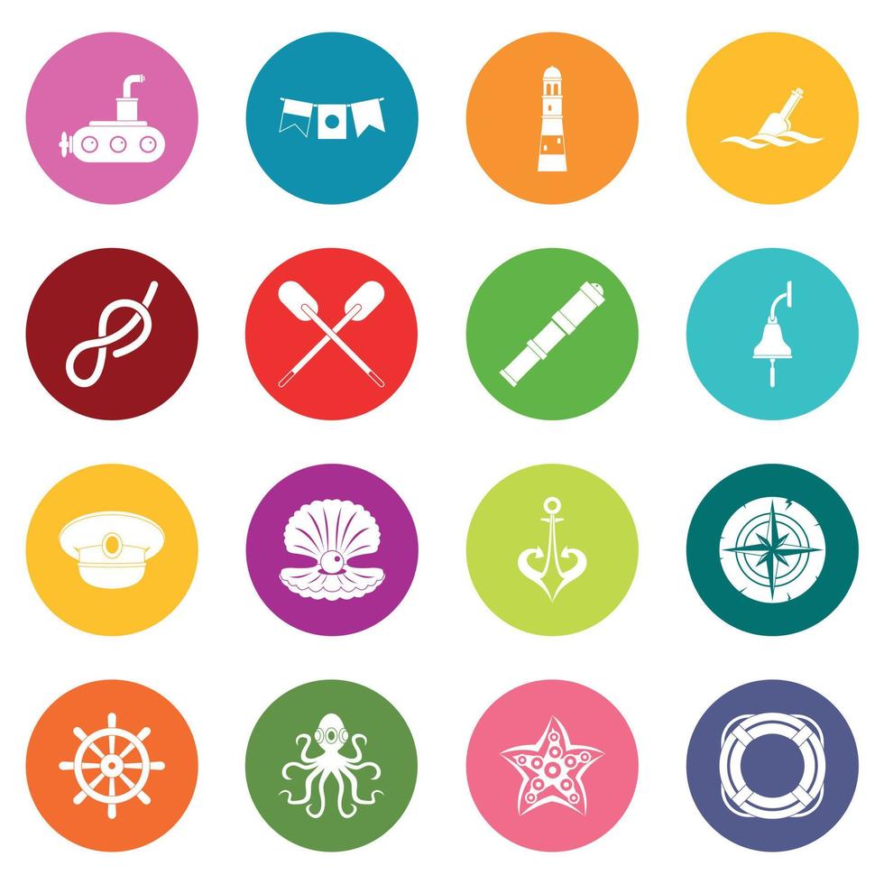 icônes nautiques ensemble de couleurs vecteur